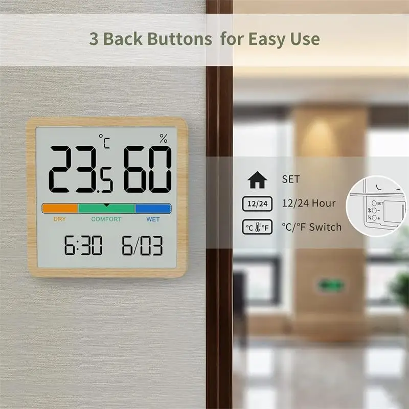 LCD Digital Clock Hygrothermograph Indoor Thermometer Hygrometer Home Office Desktop Table Monitor Temperature Humidity Meter gallery 3