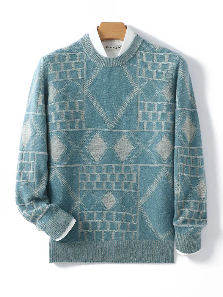 

Men's Autumn Winter New Sle Pure Wool Sweater Loose round Ne Patchwork Thiened Hooded Casual Busin Knitted Base Layer