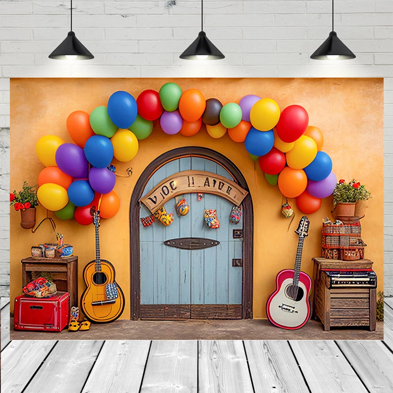 Retro Style Photozone Backdrops Guitar Tent Birthday Decor Children Kids  Portrait Photography Backgrounds for Photo Studio