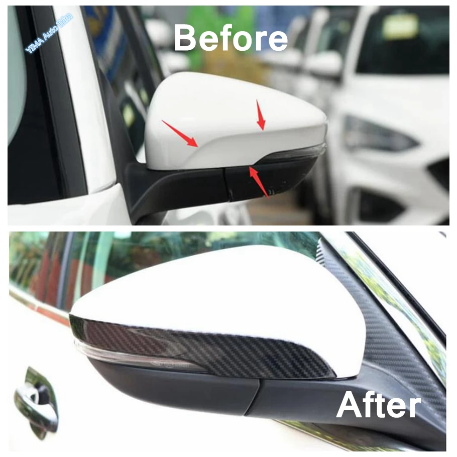 Carbon Fiber / Shiny Car Rearview Mirror Protect Strip Cover Trim Streamer Accessories Fit For Ford Focus MK4 / Puma 2019 - 2024