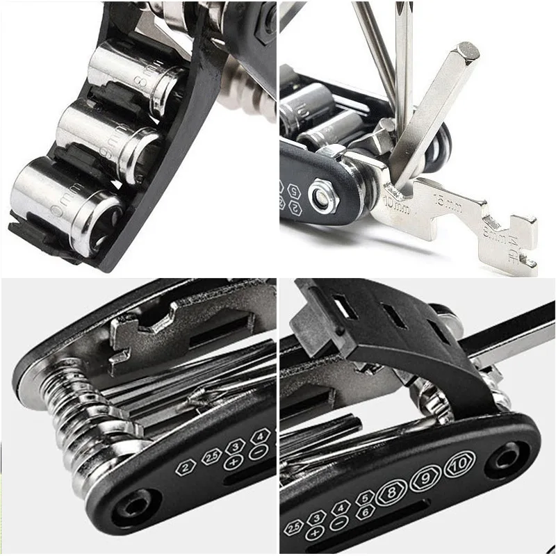 Bike Repair Tool Kits 16 in 1 Bicycle Multitool with Bike Tire Levers Hex Spoke Wrench Folding Metric Repair Tool Set