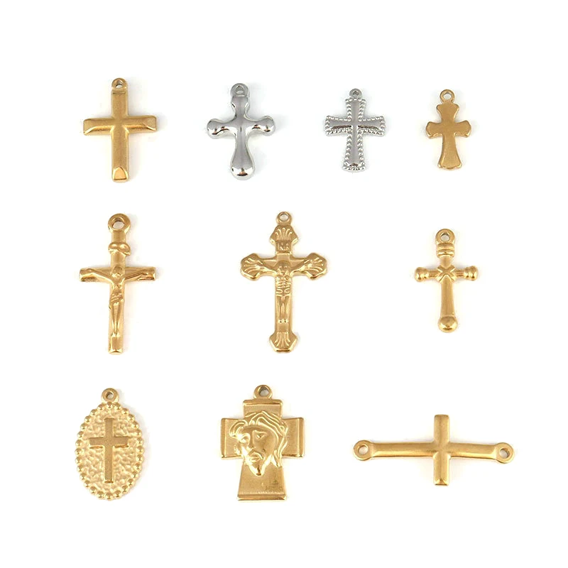 5pcs Stainless Steel Cross Charms For Jewelry Making Christian Cross Pendants For Necklace Jewelry Making Supplies Accessories