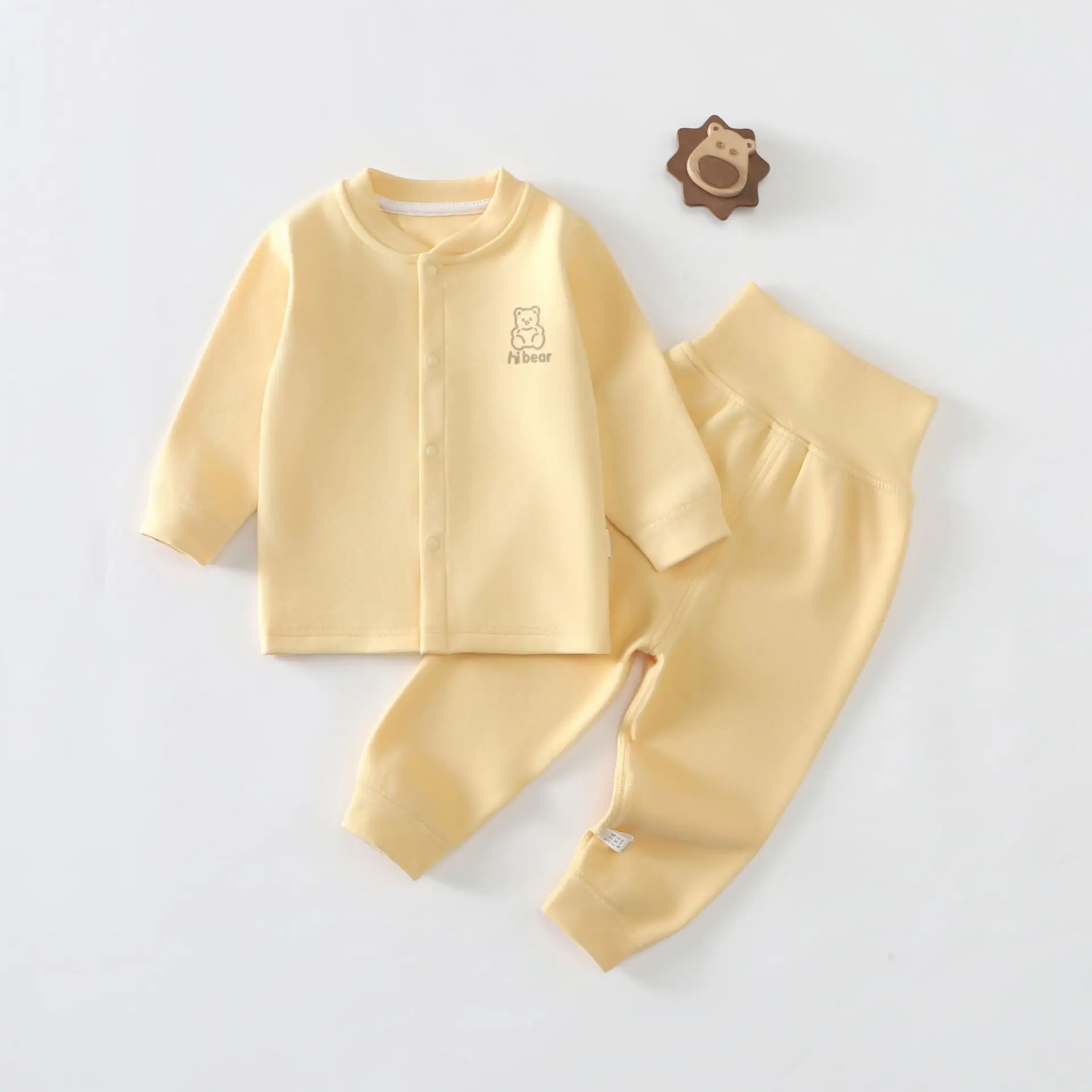 Autumn Winter Kid's Underwear Set Warm Thick Solid Top Bear Print +Solid Pants Child's Clothing for 0-3Y Boys and Girls Outwear