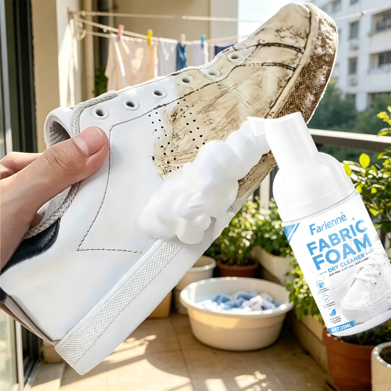 Farienne Fabric Foam Dry Cleaner No-Wash Shoe Cleaning Foam for White Sneakers Canvas Shoes & Footwear 35ML