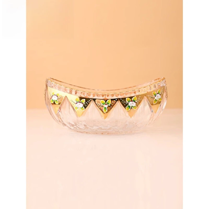 

Hand painted glazed gold enamel flower boat large crystal glass fruit plate fruit plate home decoration