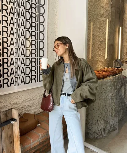 Imagen 2 del producto ETJ 2025 primavera nuevo efecto de textura de gamuza para mujer versión suelta de chaqueta bomber de hombro con solapa a la moda