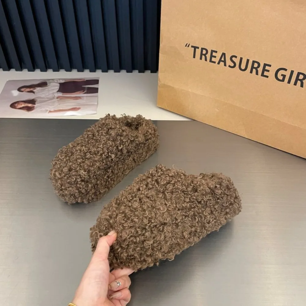 

High Quality Casual Slippers for Women Warm Non-slip Cover Toe Fur Slides Platform Comfort Cotton Shoes Winter