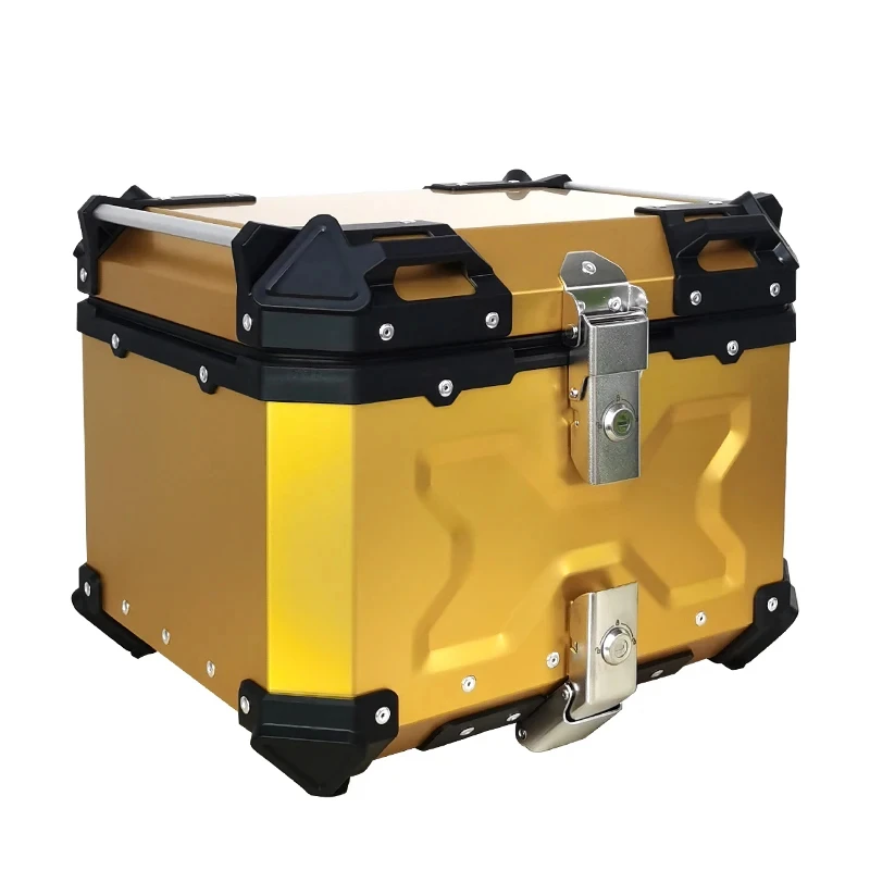 45L gold-colored motorcycle tail box, aluminum alloy material, customizable dark silver packaging available.