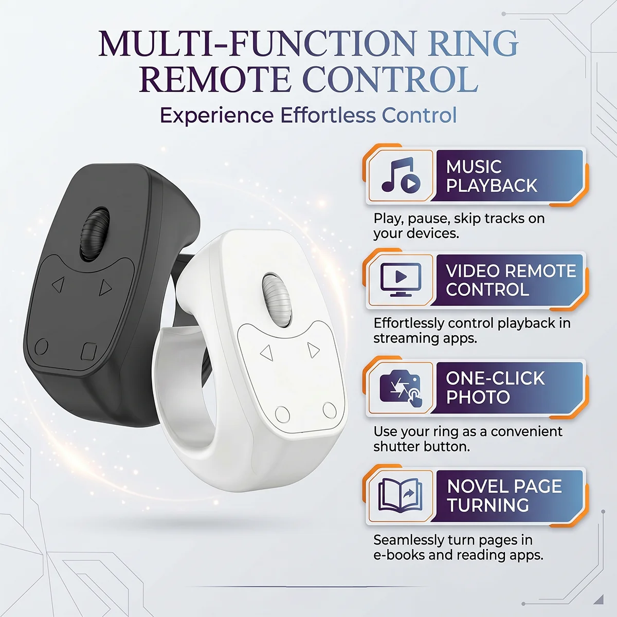 Ergonomic Wearable Ring Remote Control, Lightweight Bluetooth Fingertip Clicker with 24H Battery Life, Seamless Stable Connection for Hands-Free Scrolling, Works with iOS & Android Devices