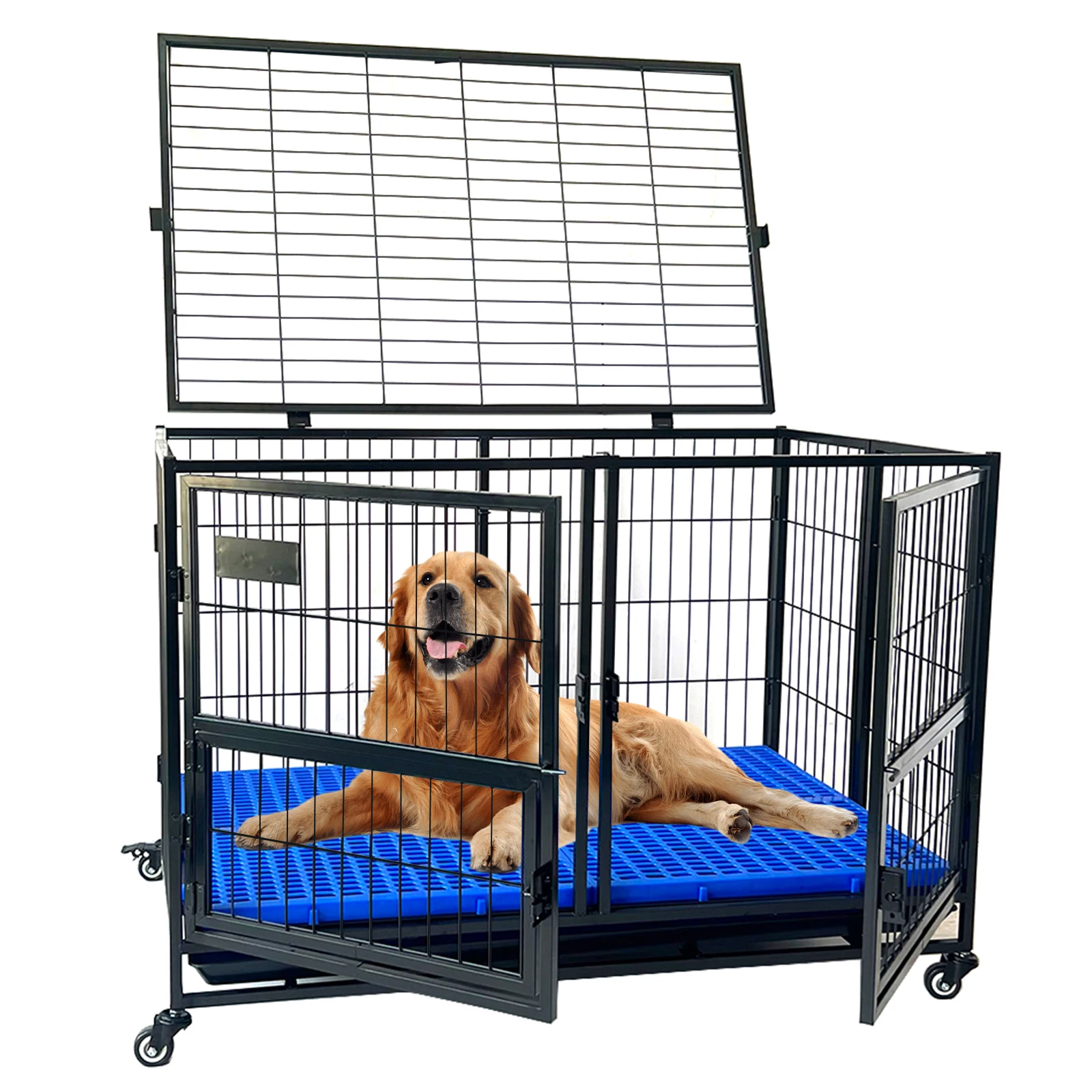 

Customizable Cages Metal Kennels Foldable Heavy Duty Dog Wholesale Black Durable Dog Crate Pet Crate