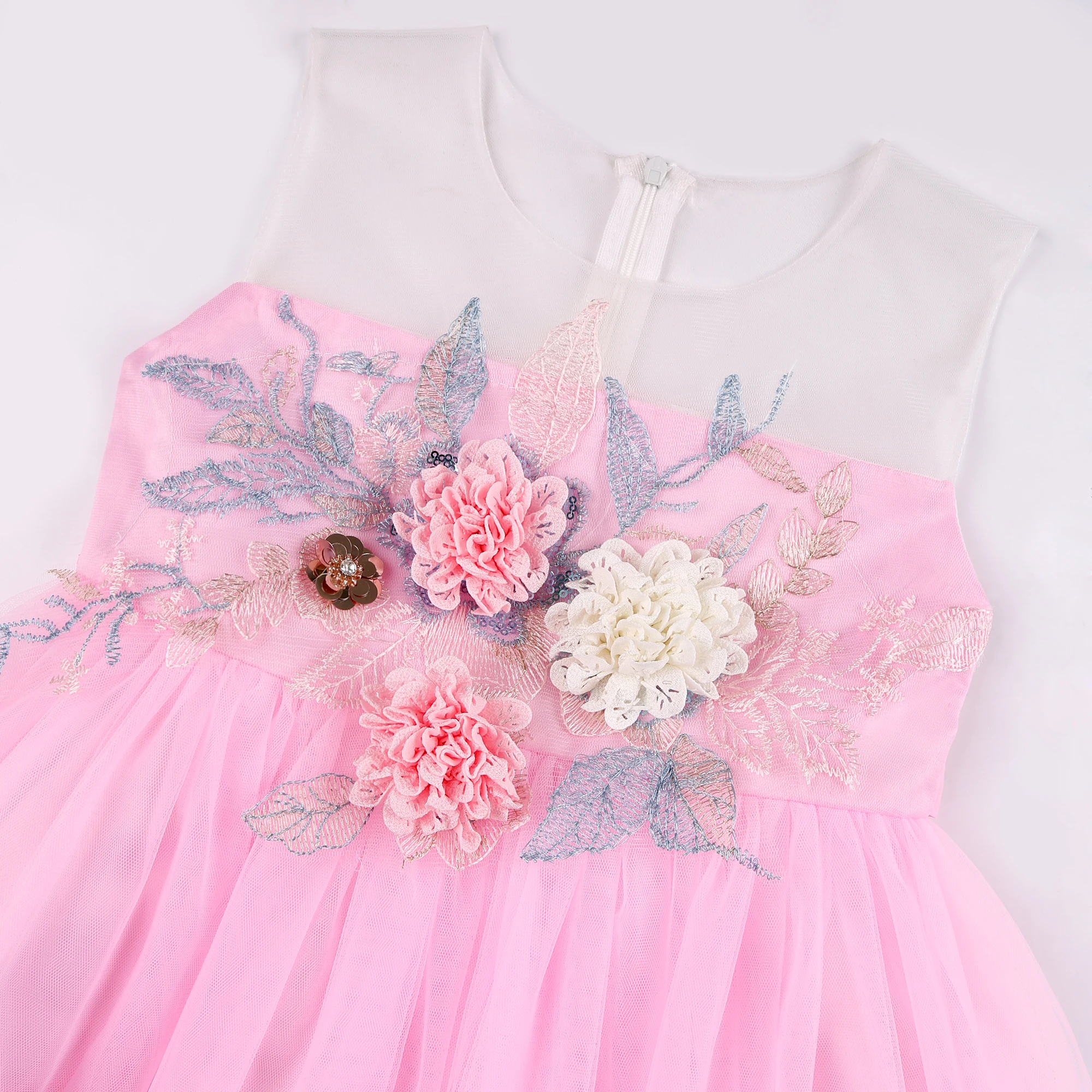 Mädchen-Netz-Seidenkleid mit Blumenstickerei für Hochzeit, Geburtstag, Party, Spitzen-Prinzessinnenkleid, Karneval, Weihnachten, Tanz-Performance-Outfit – Detail 36