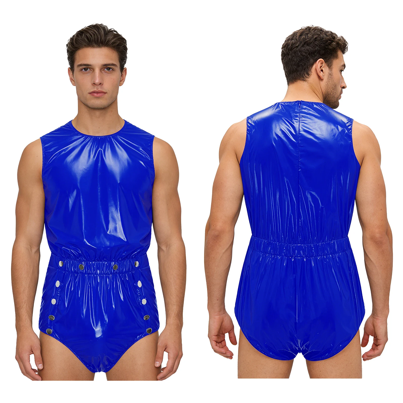 Herenbadpak uit één stuk, waterdicht bodysuit-badpak, kruisknopen, ritssluiting aan de achterkant, romper, jumpsuit, Rave Clubwear-zwempak