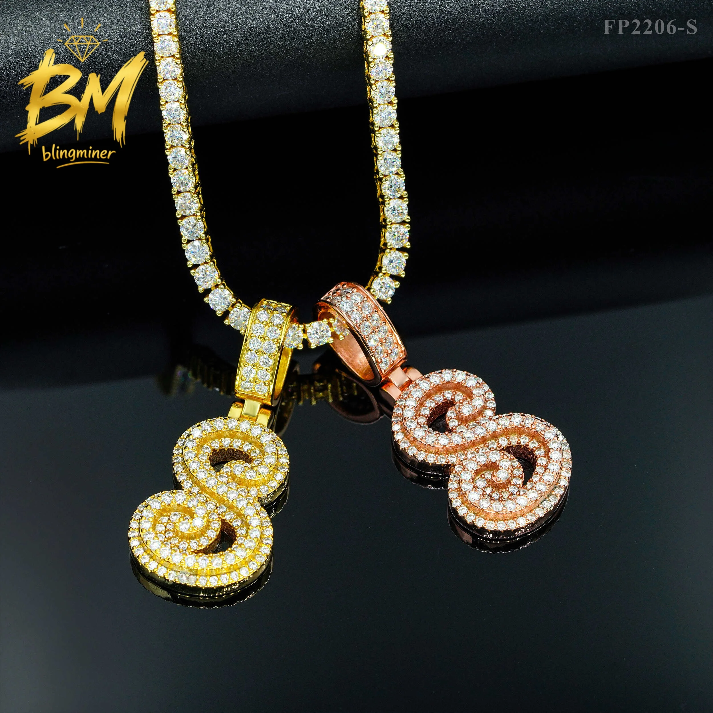 Blingminer Bling Letter S VVS Moissanite Pendant For Men Women S925 Silver Pendants Jewelry Pass Diamonds Tester Free Shipping