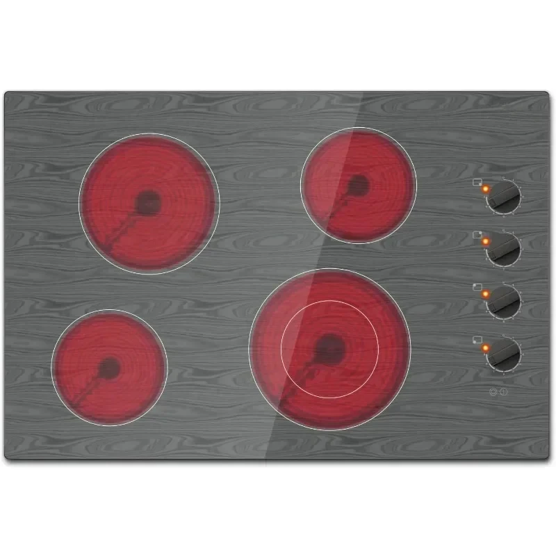 Electric Cooktop, Knob Control Electric Stove Glass Cooktop with Beautiful Wooden Pattern, Built-in Radiant Ceramic Cooktop