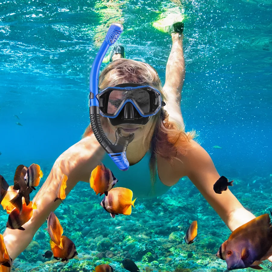 Diving mask, anti-fog 180° snorkeling mask, diving mask waterproof and anti-fog diving goggles with snorkel snorkeling set