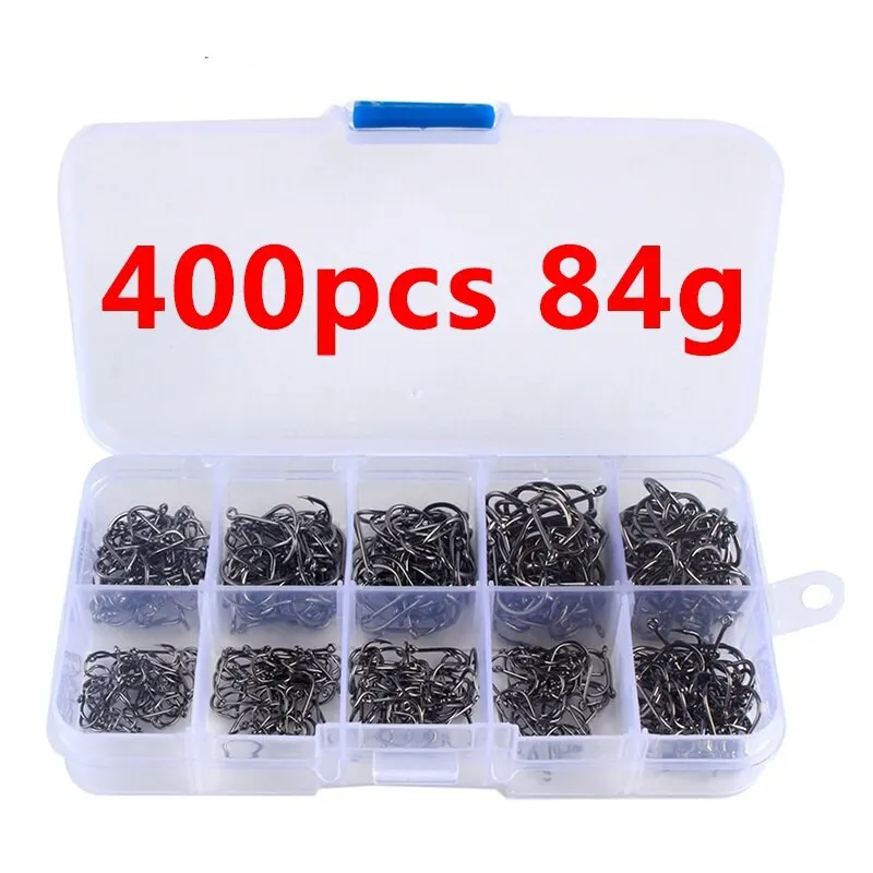 400PCS Fishing Hooks Set PremiumHigh Carbon Steel Barbed FishHooks for Saltwater Freshwater Fishing Gear Fishing Accessories