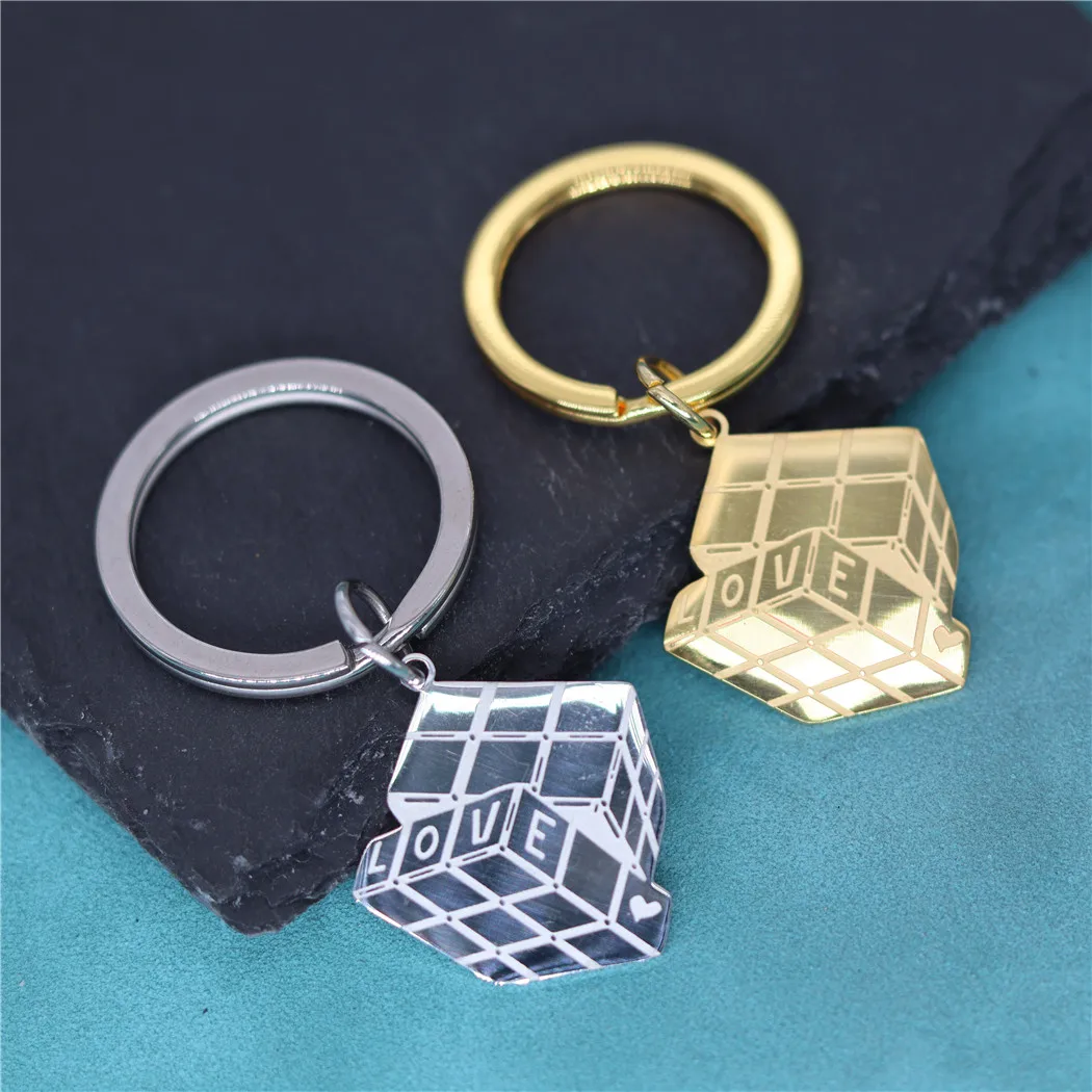 Magic Rubik's Cube Pendant Stainless Steel Keychain With The Letters LOVE To Send Friends Party Personalized Gifts