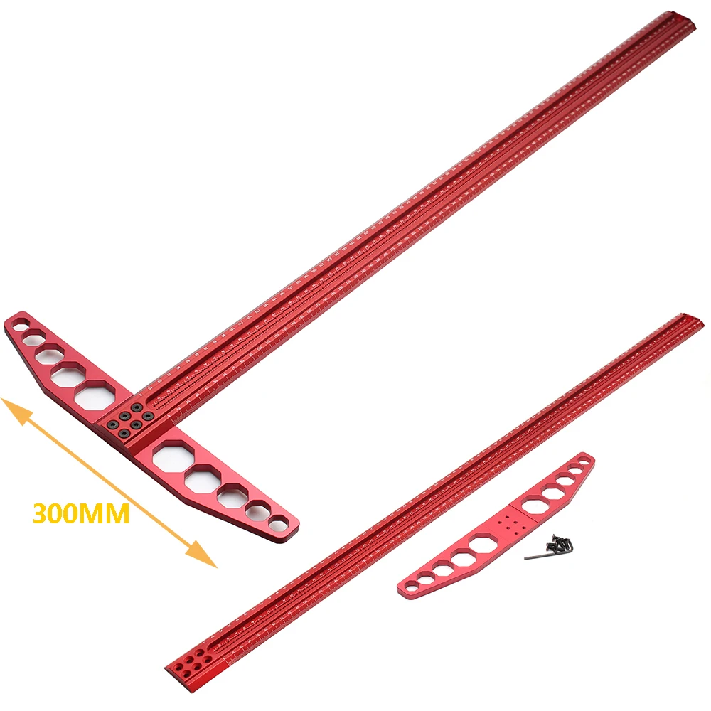 Trazador de precisión para carpintería, regla en T de marcado cuadrado en T, posicionamiento de orificios de aleación de aluminio, calibrador de marcado de agujeros cruzados, T800-1000MM