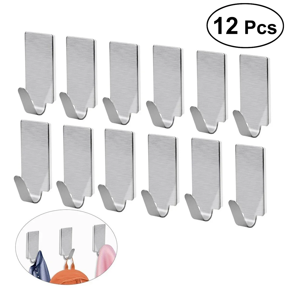 12pcs Strong Self Adhesive Stainless Steel Towel Mop Hooks Wall Hangers For Hanging Kitchen Bedroom Bathroom Accessories