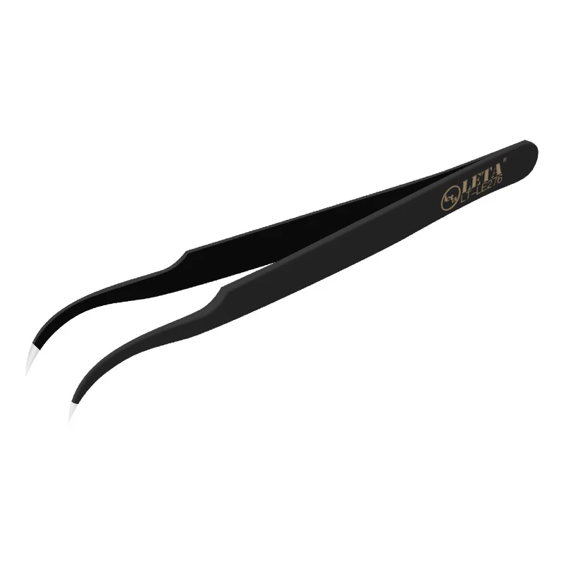 12cm elbow tip tweezers, stainless steel tweezers, blackened version