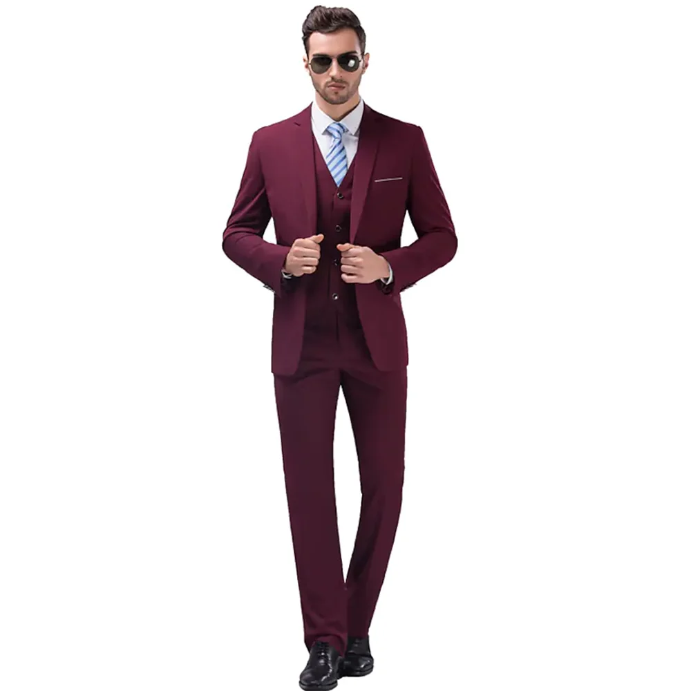 

Male Suit Classy Wedding Tuxedos Slim Fit Bridegroom Men Suit 3 Pieces Groomsmen Formal Business (Jacket+Vest+Pants）