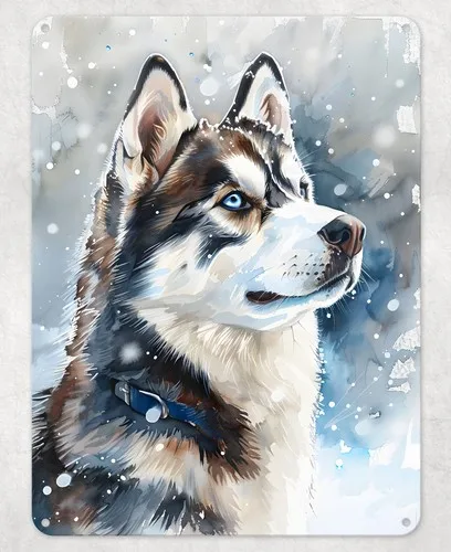 Siberian Husky Illustration Metal Poster Wall Tin Sign Man Cave Shed Home Plaque --Tin Sign