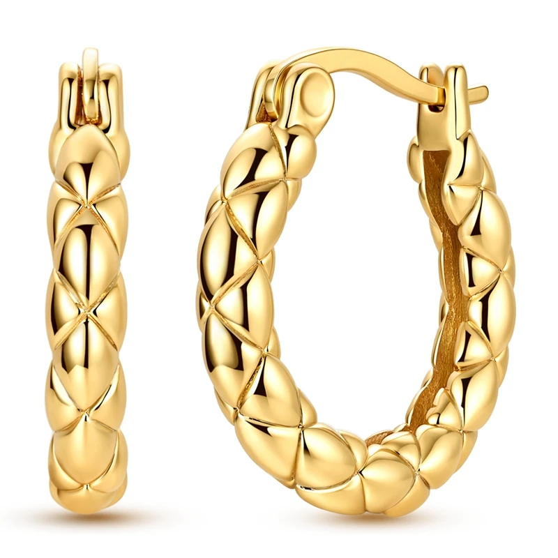 

925 Sterling Silver Earrings Women Zirconium Gold Diamond Pattern Hoop Earring For Anniversary Wedding Jewelry Gifts