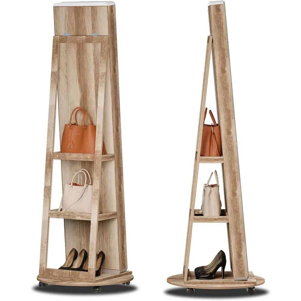 360° Swivel Standing Full Length Mirror Jewelry Cabinet with Lights, Jewelry Armoire Storage with Mirror, Floor Stand up Jewelry