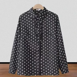 Fat and Enlarged Women's Clothing Retro Spring Temperament New Long Sleeved Polka Dot Top Shirt Loose and Stylish Thin Shirt