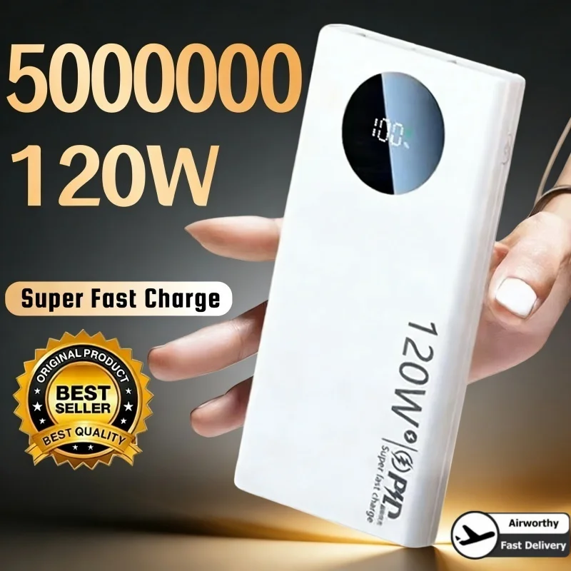 500000mAh Power Bank 120W Super Fast Charging PD20W Dual Way Digital Display Airplane Safe CCC For iPhone Samsung Xiaomi