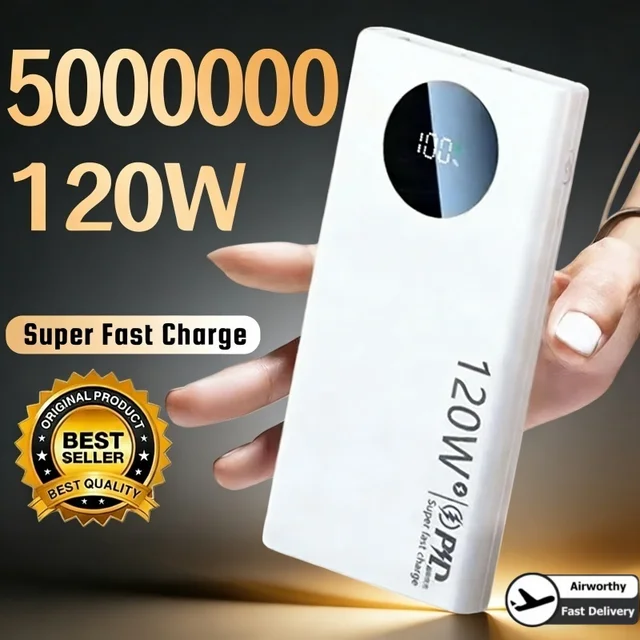 Batterie externe 500000mAh, charge ultra rapide 120W, PD20W, double affichage numérique, compatible avion, certifiée CCC, pour iPhone, Samsung, Xiaomi 1