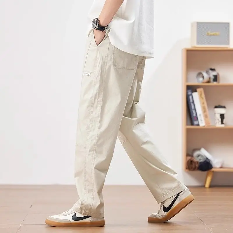 Beige Pants for Men Spring and Autumn Cotton Trendy Versatile Straight Casual Pants American Loose Fashion Trousers