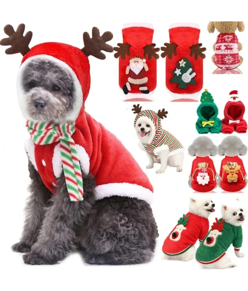 

Christmas Dog Clothes Pet Clothes for Small Medium Dogs Winter Warm Elk Santa Claus Dog Cat Coat Hoodies Dogs Christmas Clothing