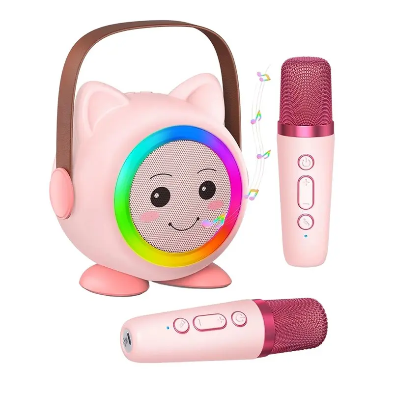 

【ПОПУЛЯРИЗАЦИЯ】Мини-караоке-система для детей, подарок на день рождения с 2 беспроводными микрофонами, портативная караоке-система с микрофонами