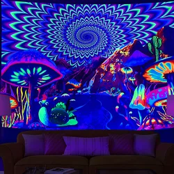 Fluorescencyjny gobelin mandala, psychodeliczny grzyb UV, dom, sypialnia, estetyczny pokój, artystyczna dekoracja