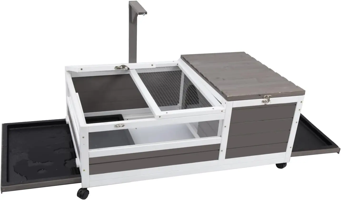 df-Tortoise Habitat Large Wooden Indoor Tortoise House Wheels Outdoor Turtle Enclosure Reptile Cage Waterproof Leakproof~
