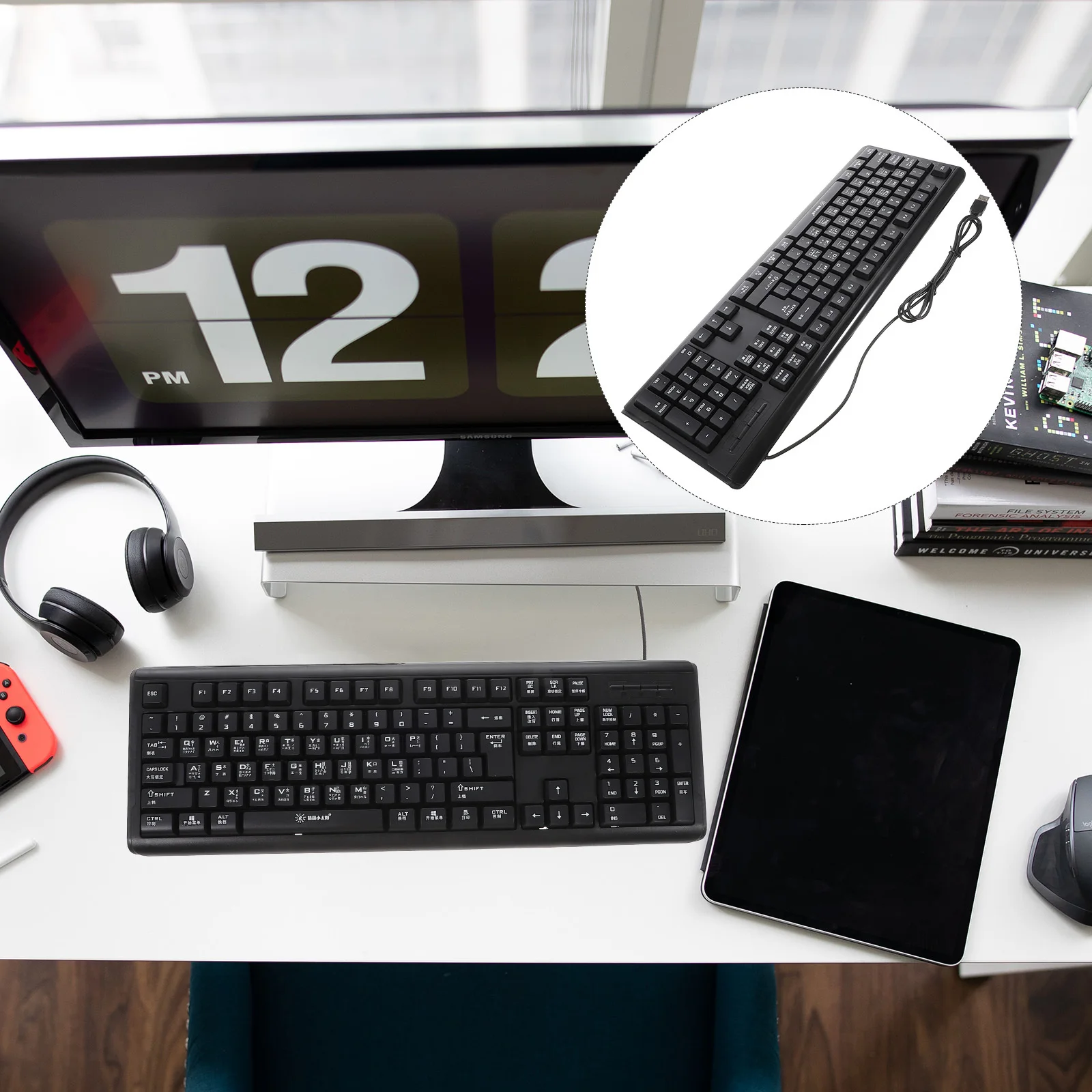 

Zhuyin USB Wired Keyboard Sturdy Engraved Keys No Latency Typing Multi-System Support Compact Office Work Computer Keyboard