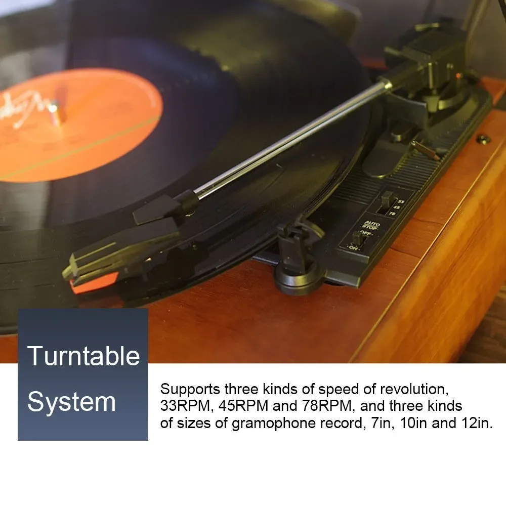 

Hooqu Portable Gramophone Vinyl Record Player Vintage Classic Turntable Phonograph With Built-in Stereo Speakers