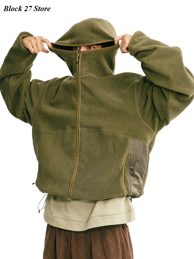 

Мужская толстовка с капюшоном на осень-зиму, хлопковая куртка для спорта на открытом воздухе, однотонная, свободная посадка, флисовое пальто из шерпа с капюшоном, с высоким воротом, повседневная мода