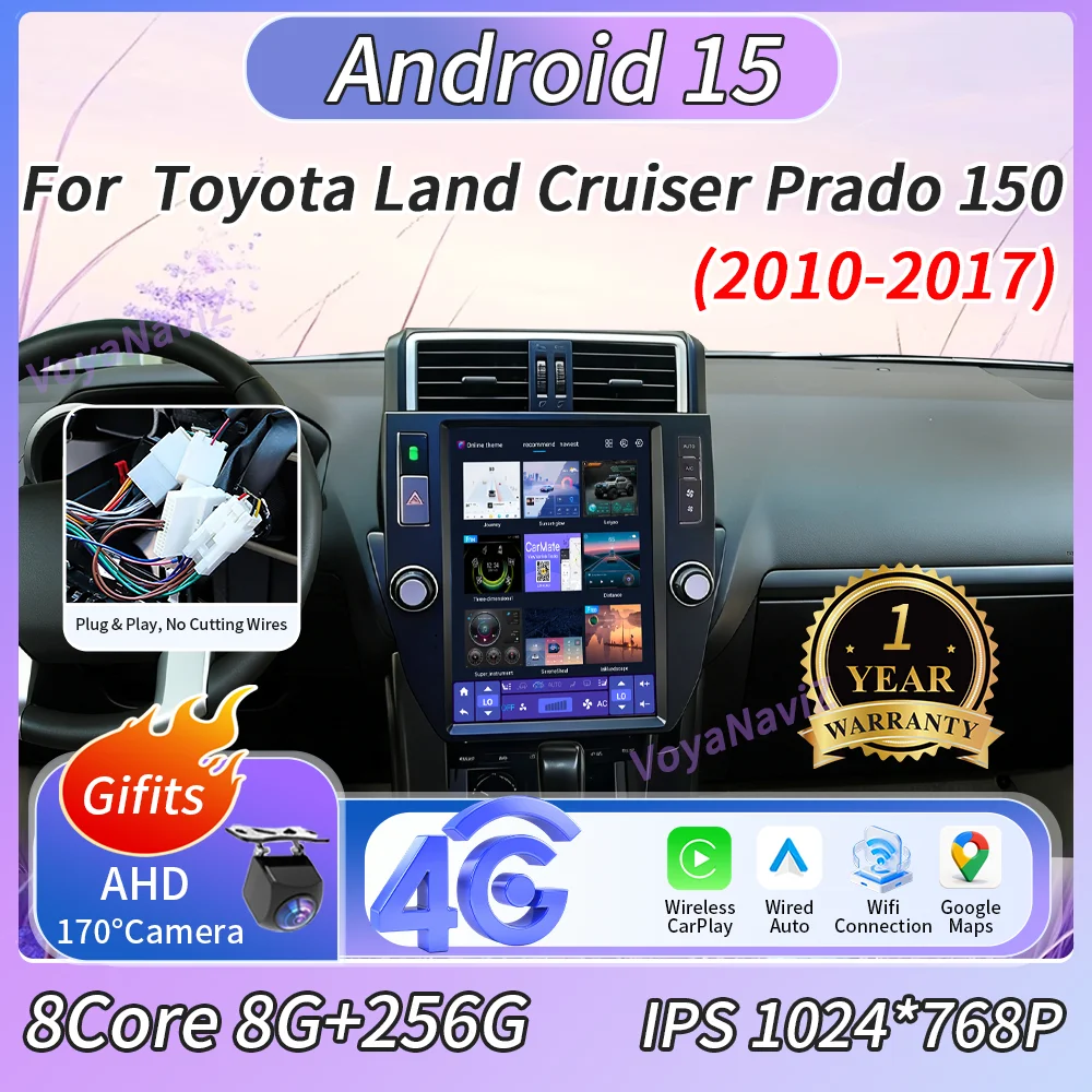

Android 15 12.1" Carplay Screen For Toyota Land Cruiser Prado 150 2010-2017 Car Radio Stereo Bluetooth Video Player GPS DSP FM