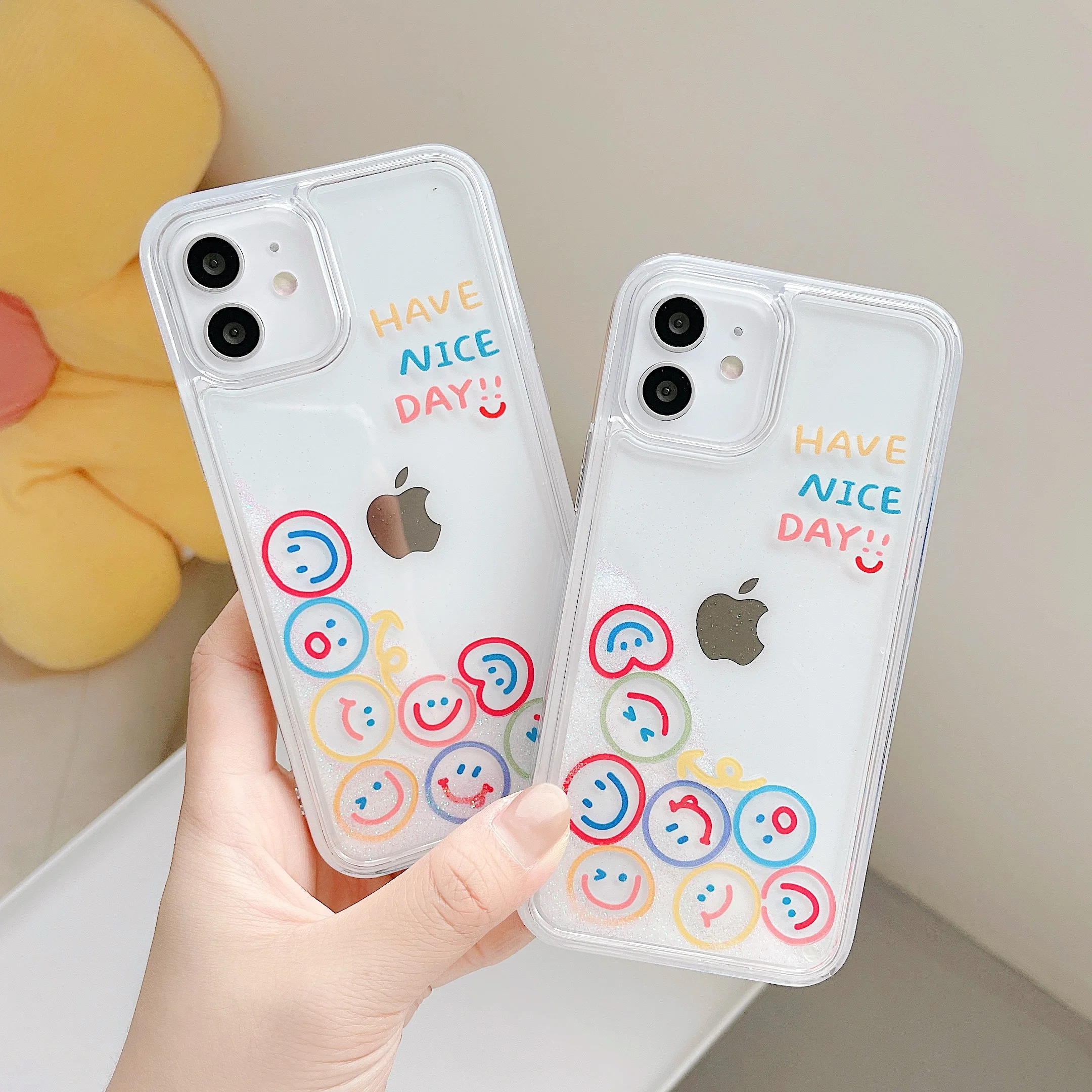 Fashion Cute Smiley Gift Liquid Quicksand Phone Case For iPhone 15 14 13 12 11 Pro Max Clear protective coque cover phone funda