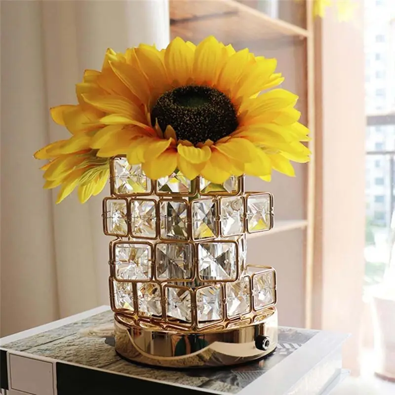 AA94-Sunflower Cordless Table Lamp 3 Color Crystal Lamps Touch Bedside Lamps Infinitely Dimming With USB Charge Night Light