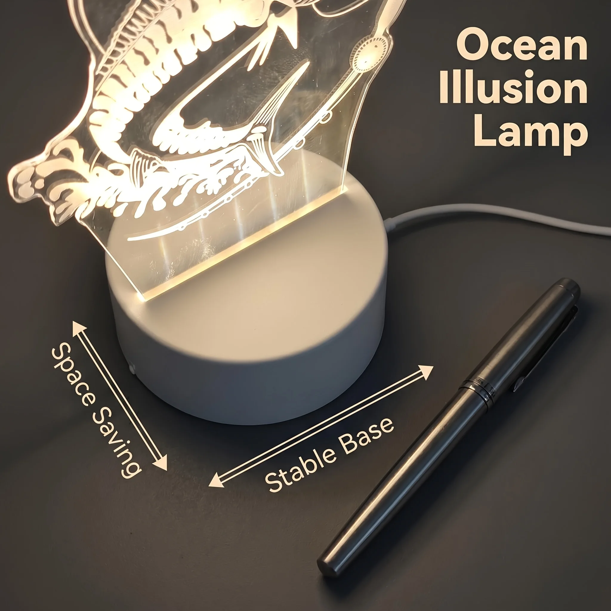 LED Acrylic Night Light – 3D Marlin & Fishing Rod Illusion Lamp; Modern LED Table Lamp for Living Room – Unique Home Gift