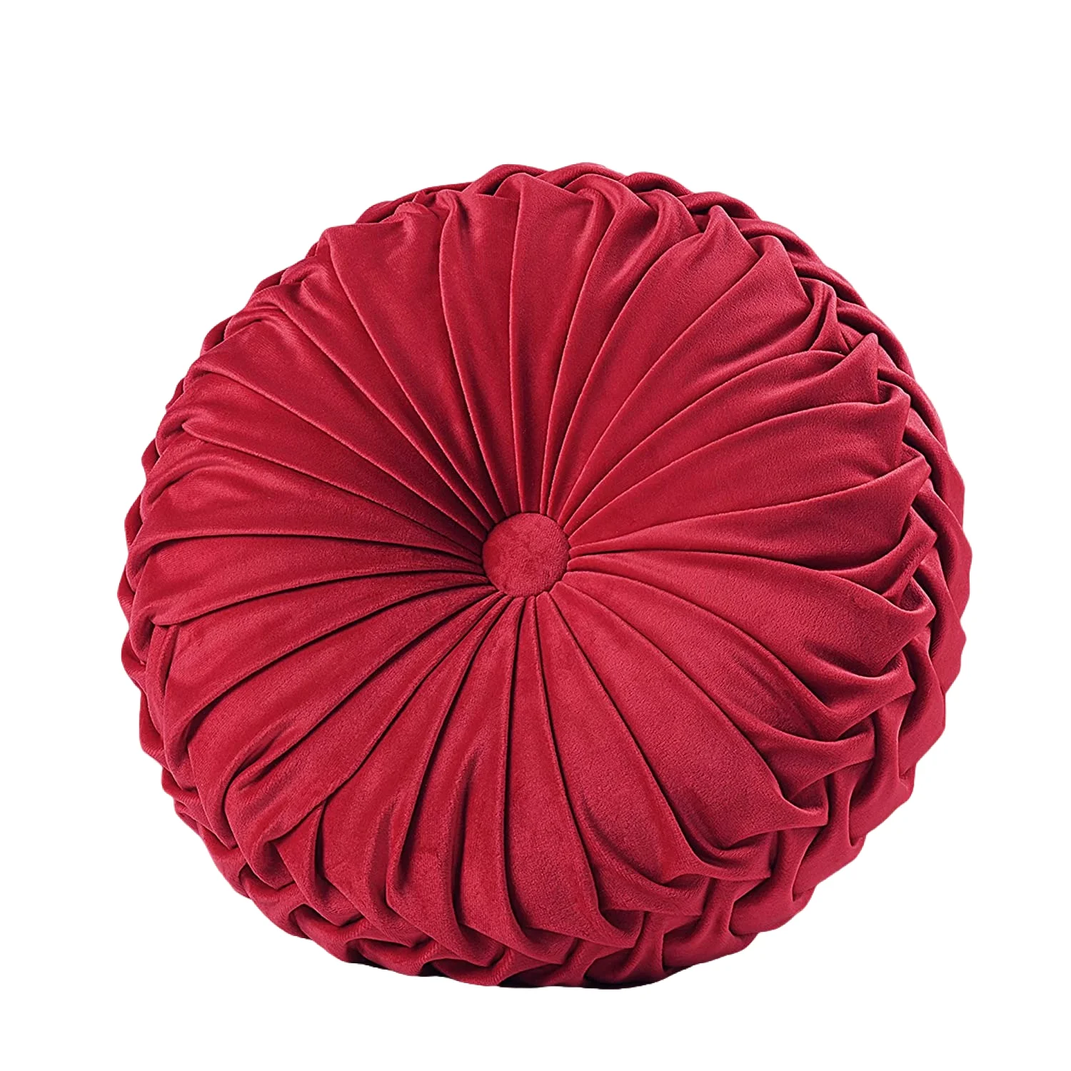 

Inyahome Elero Round Throw Pillow Velvet Home Decoration Pleated Cushion for Couch Chair Bed Car Nordic Wheel Pumpkin Pillow Red