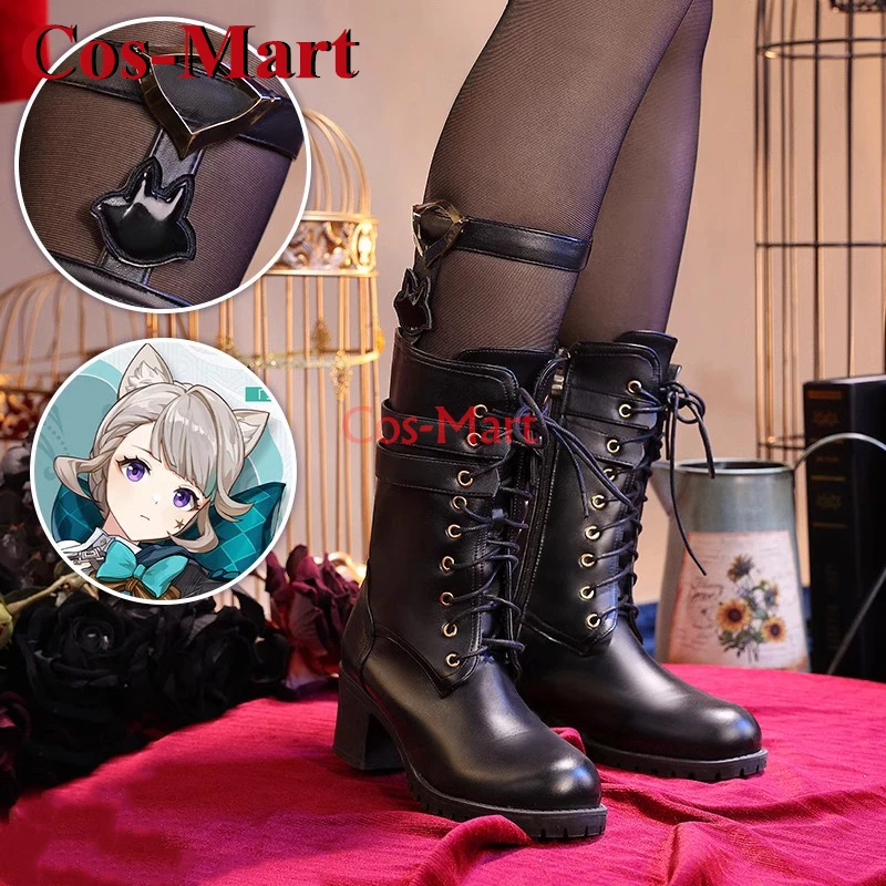 Cos-mart jogo genshin impacto furina/linette/arlecchino/charlotte sapatos cosplay botas altas universais role play acessórios usados