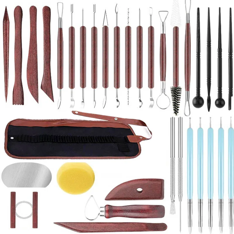 

34 Pcs Soft Clay Tools Clay Sculpting Tools Kit for Stippling, Carving, Molding, Shaping Art Pottery Handmade Doll Model Tools