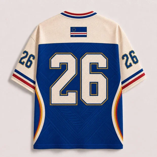 3D Full Screen Printed Mesh V-neck Short Sleeved Blue Beige Number 26 Island Tournament Edition National Team Retro Street Top