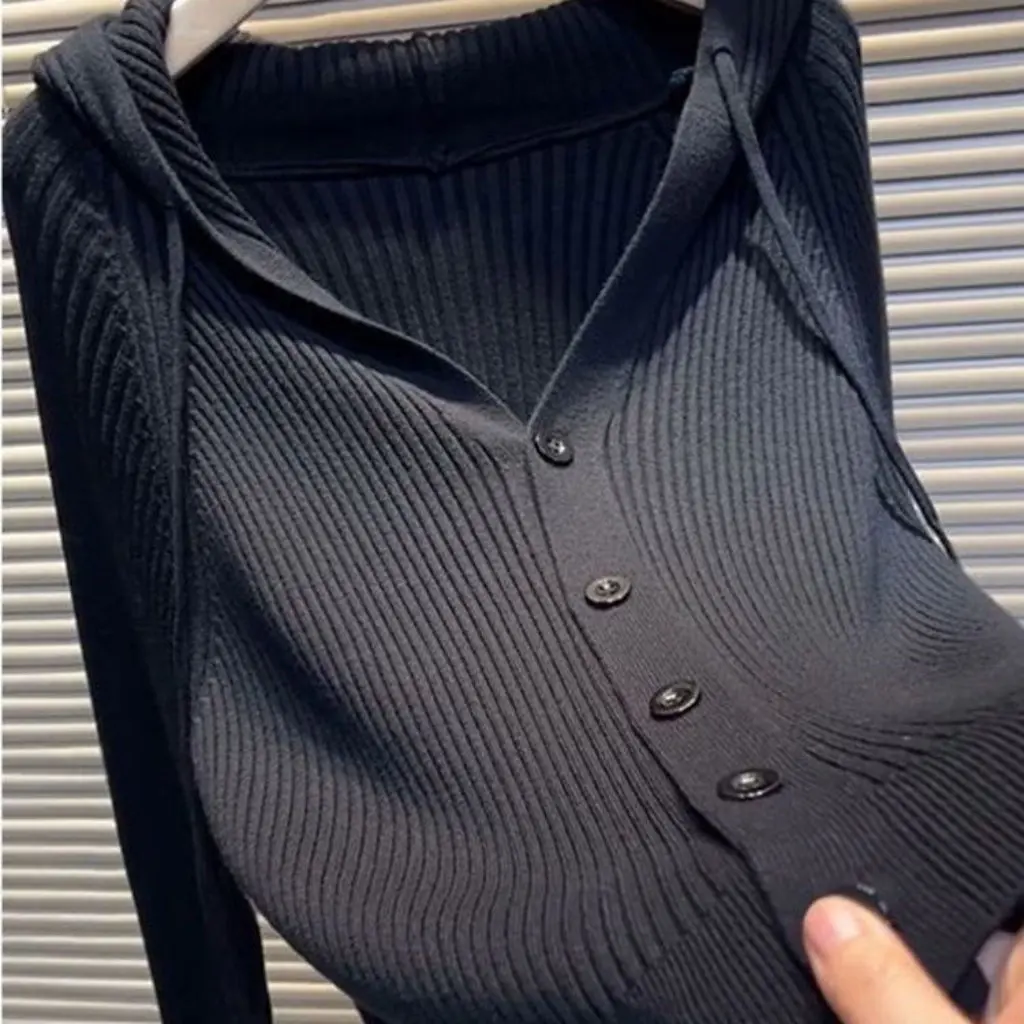 

plus Size Knitted Cardigan Jacket Solid Color Autumn Sweater with Hat Base Shirt Female Casual Wear