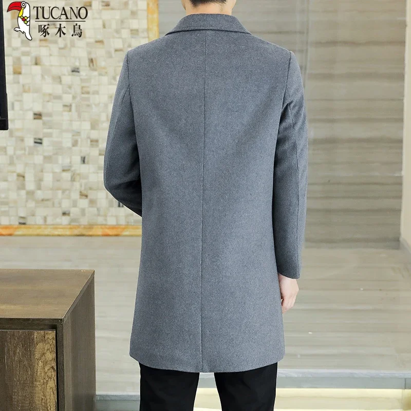 High-quality Fashion Handsome Men\'s Cashmere Coat2023new Young and Middle-aged Business Leisure Autumn and Winter Thick Coat Top