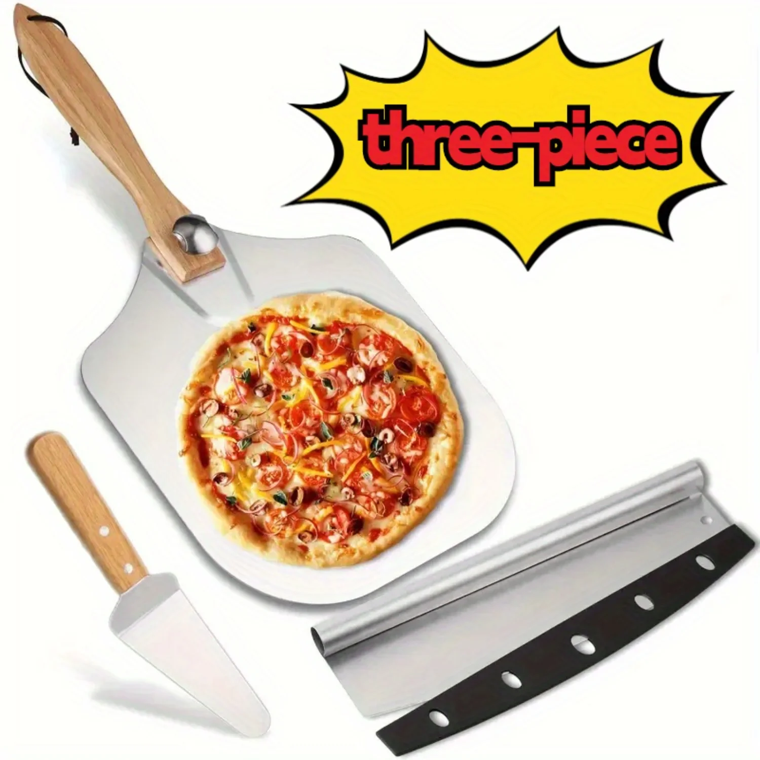 3-Piece Pizza Tool Set - Premium Aluminum Peel,  Detachable Shovel & Sharp Slicing - Space-Saving Design for Homemade Pizza Prep